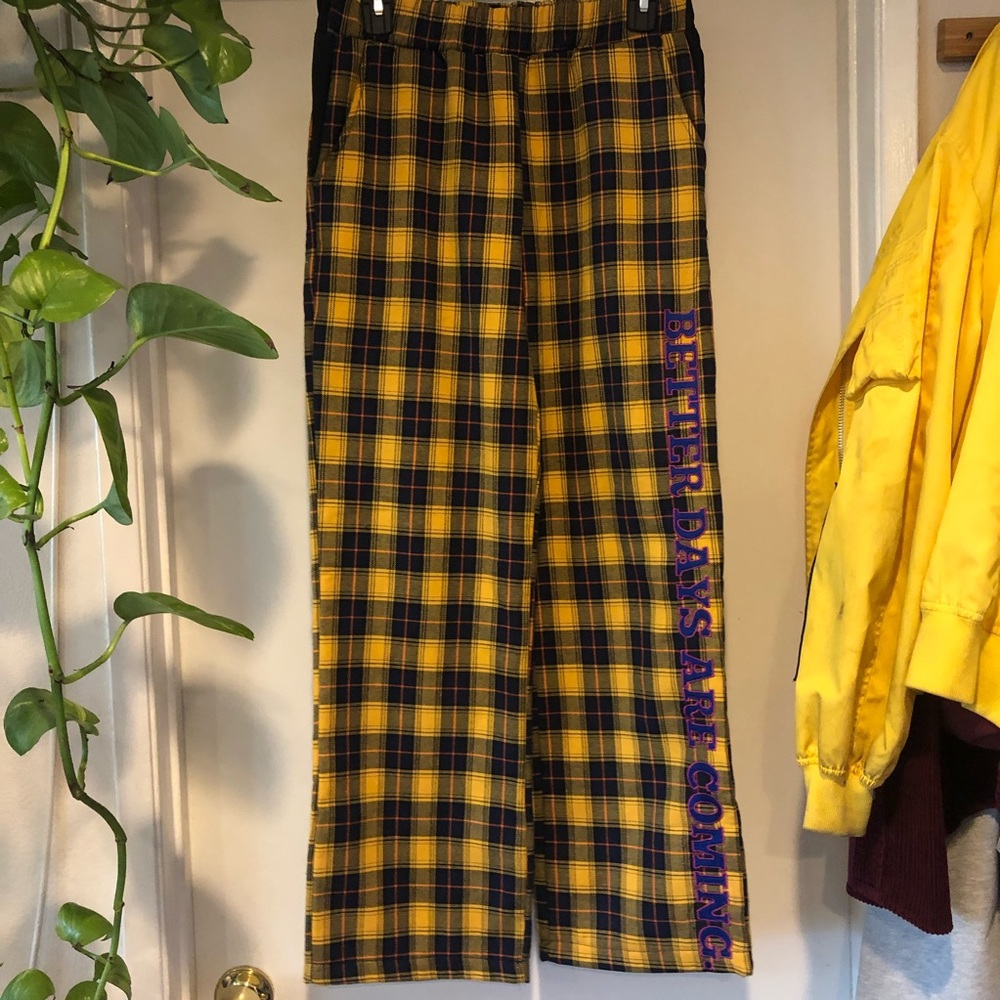 yellow plaid sweat pants